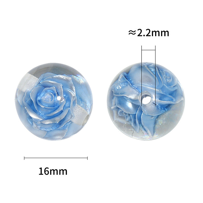 Double-Sided Three-Dimensional Rose Inlaid Translucent Round Beads