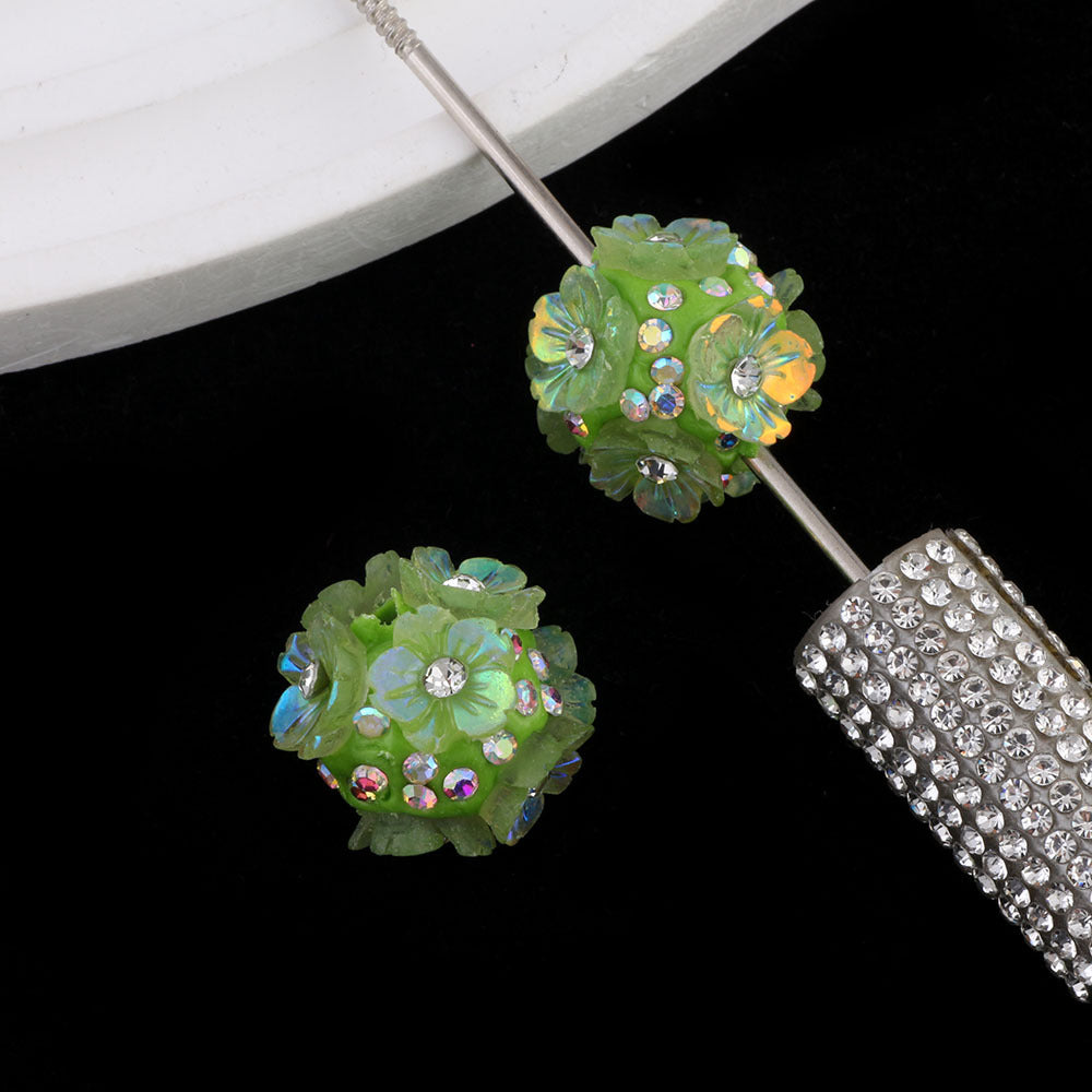 2cm Five-Petal Flower Ball with Rhinestones, Drillable Straight Hole Bead