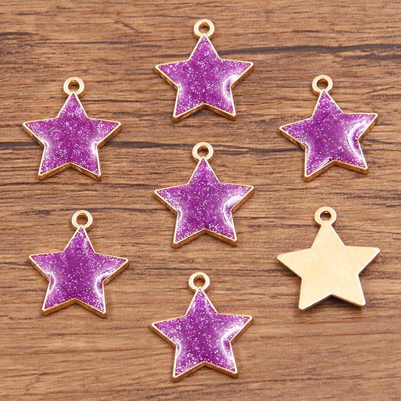 Golden Enamel Oil Drop Charm Heart Pentagram Moon Glitter Charms