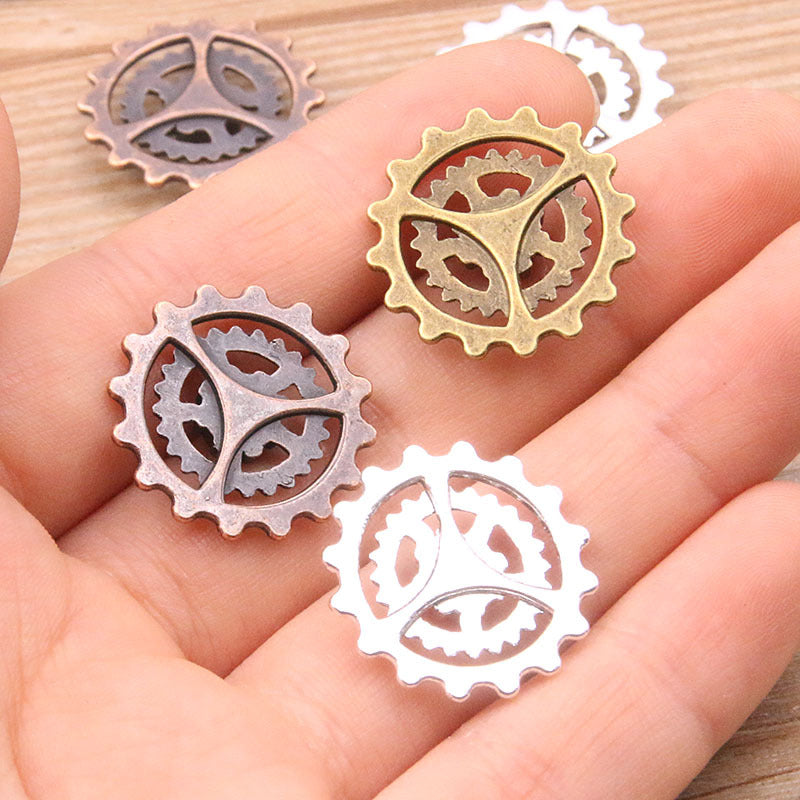 2 Colors 22mm DIY Alloy Mechanical Gear Hollow Round Steampunk Bracelet Accessories