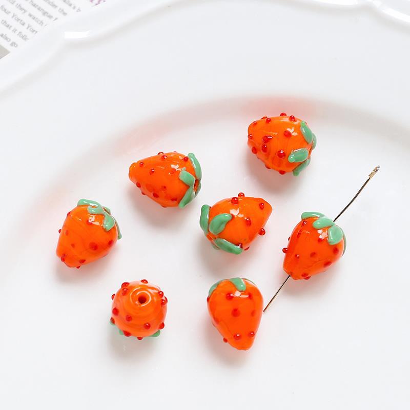 10 pcs Glass Strawberry Straight Hole Beads