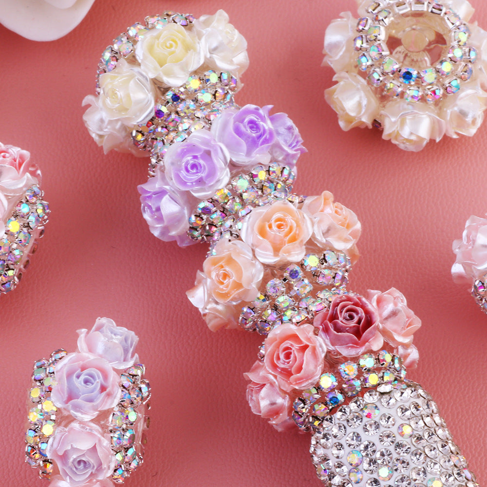 3D Simulation Rose Flower Diamond Chain Flat Bead Flower Ball