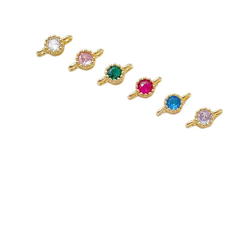 1 pc Gold Filled Color Retention Inlaid Colorful Zircon Pendant Double Round Zircon Stone Charm