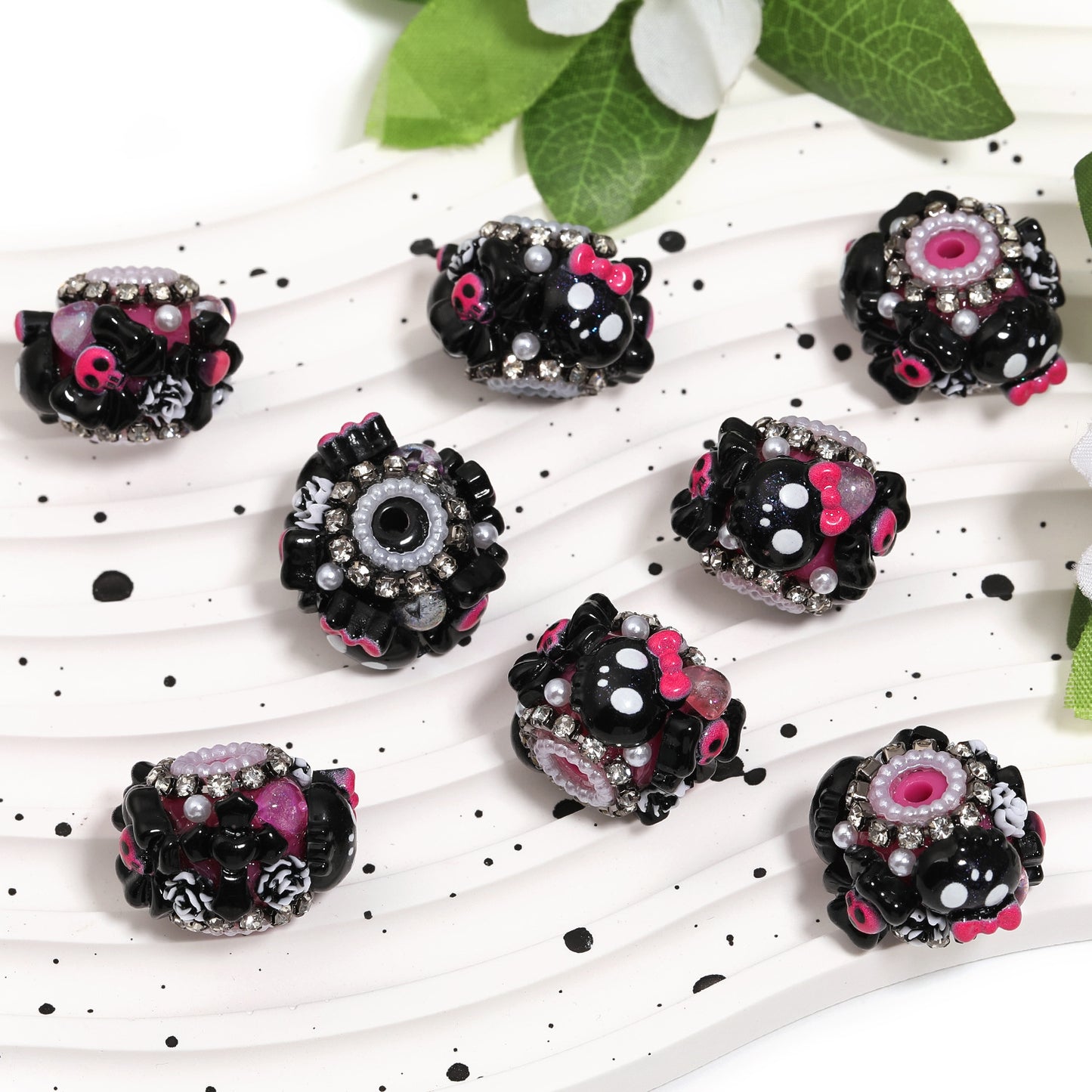 Black and Red Cross Skull Acrylic Beads