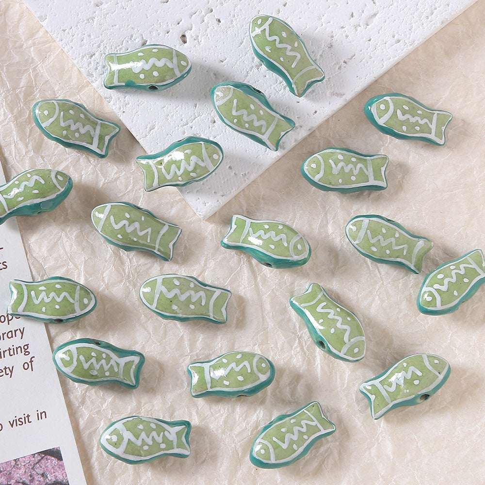 Cute Hand-Painted Small Fish Ceramic Beads DIY Ceramic Pendant