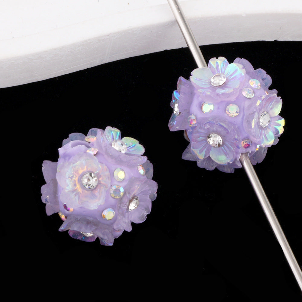 2cm Five-Petal Flower Ball with Rhinestones, Drillable Straight Hole Bead