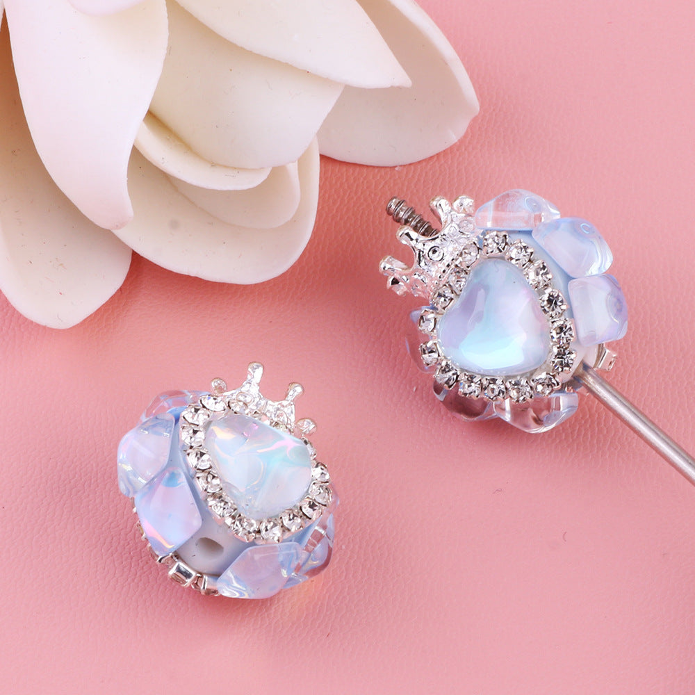 Nepalese Small Heart Crown Diamond Ball Pen Straight Hole Bead