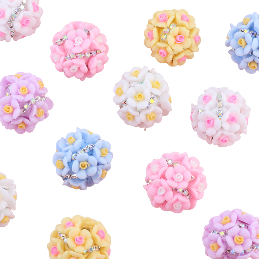 Camellia Flower Ball Clay with Diamond Chain beads