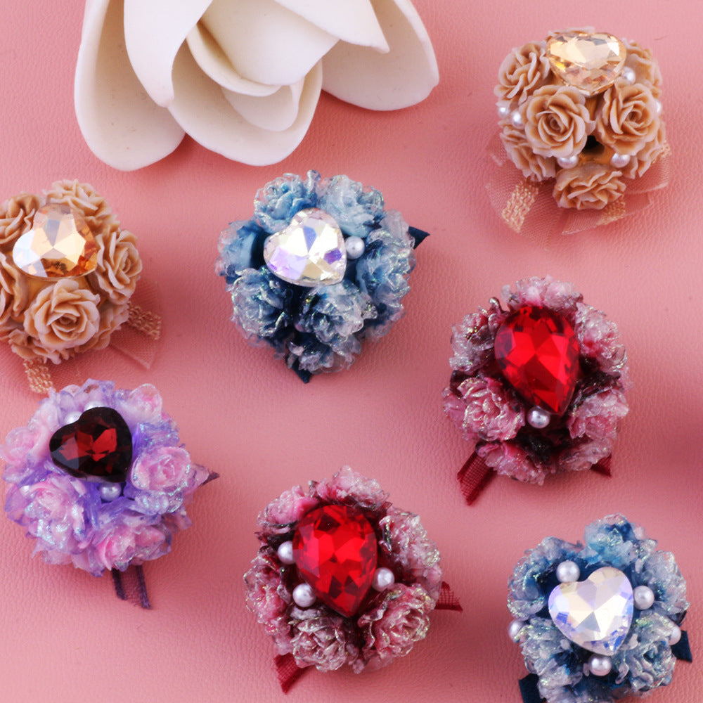 Crystal Zircon Rose Flower Bowknot Flower Ball Can Be Worn Straight Hole Beads