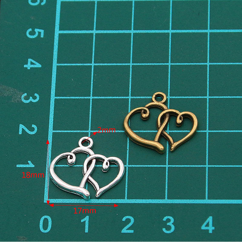 2 Colors 17*18mm DIY Alloy Jewelry Accessories Double Heart Charm Pendant Handmade Jewelry Accessories Pendant