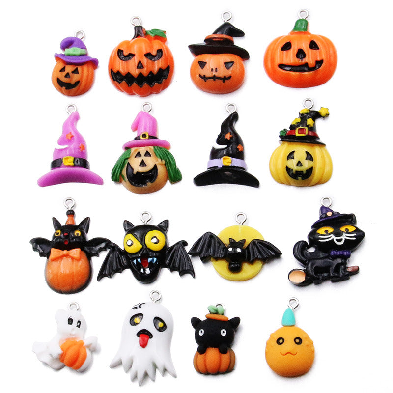 10個のDIY樹脂アクセサリーハロウィンチャーム漫画カボチャ帽子コウモリスカルペンダントオーナメント