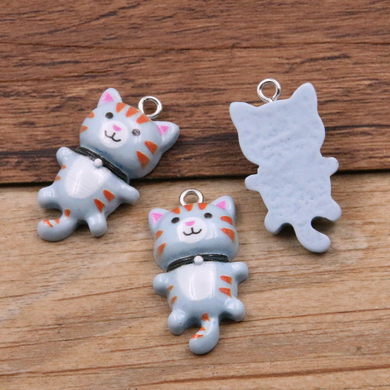 8 Colors 15*29mm DIY Resin Cute Cartoon Kitten Animal Pendant Charm