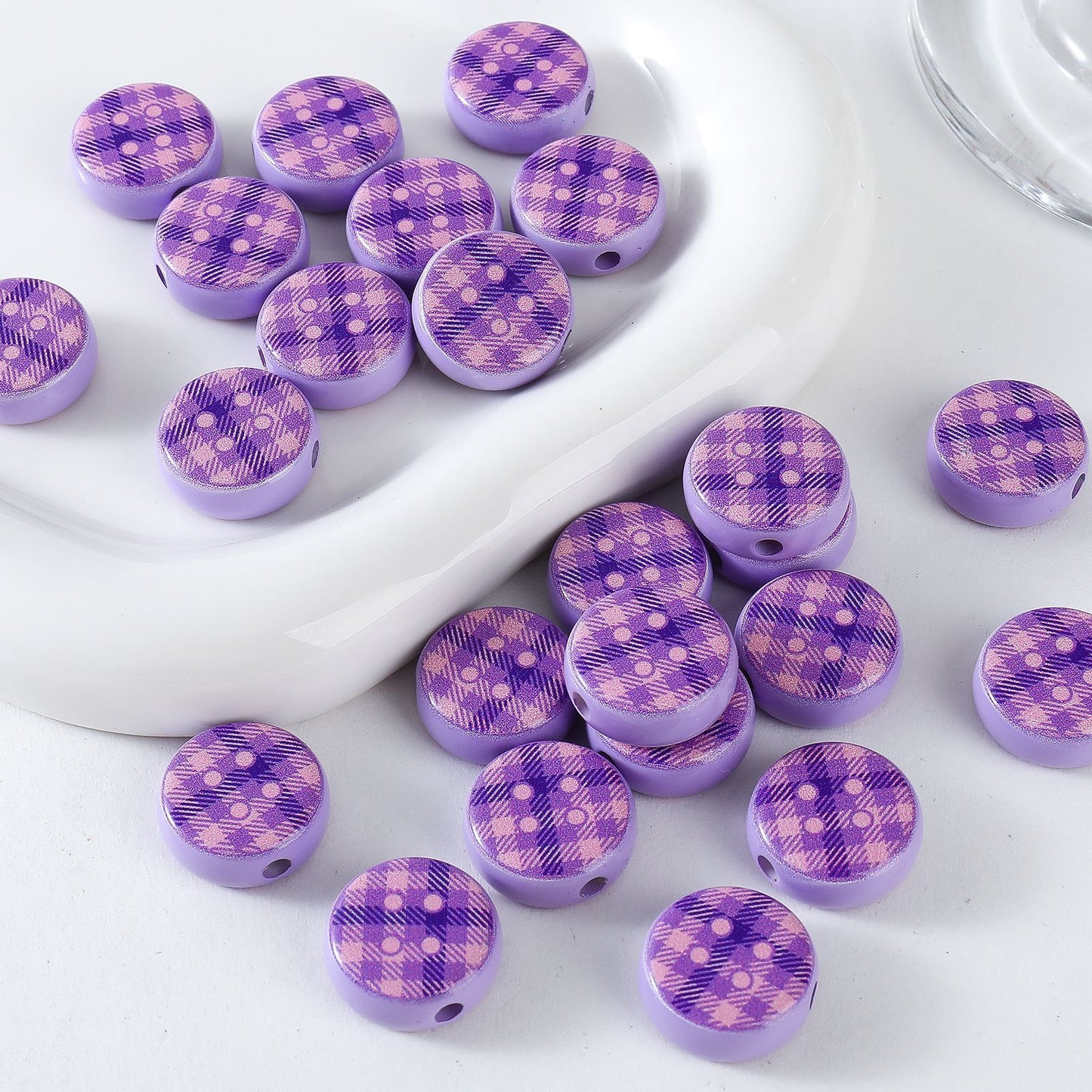 Sweet Plaid Print Button Round Beads