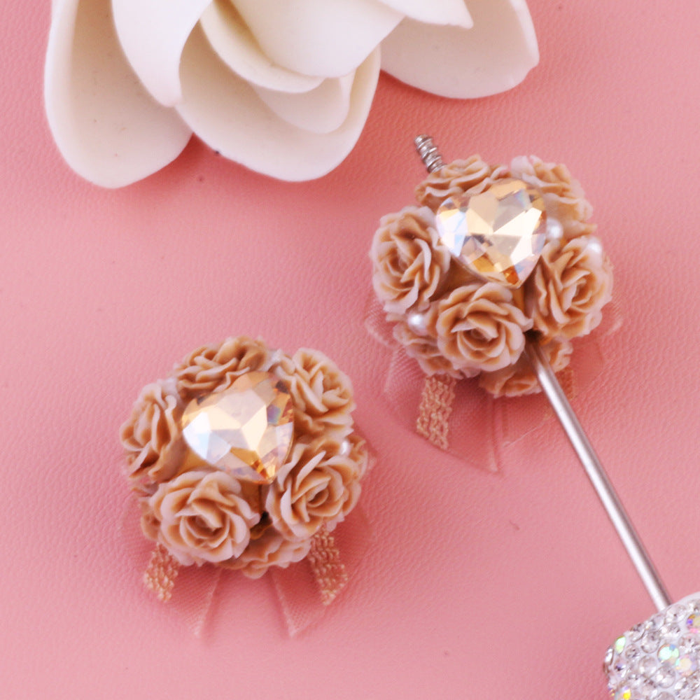 Crystal Zircon Rose Flower Bowknot Flower Ball Can Be Worn Straight Hole Beads