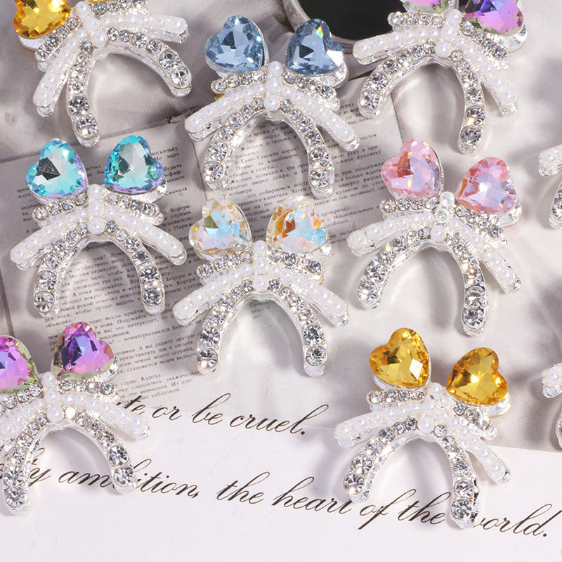 Alloy Double Layer Creative Bowknot Heart Drill Straight Hole Loose Beads String Beads