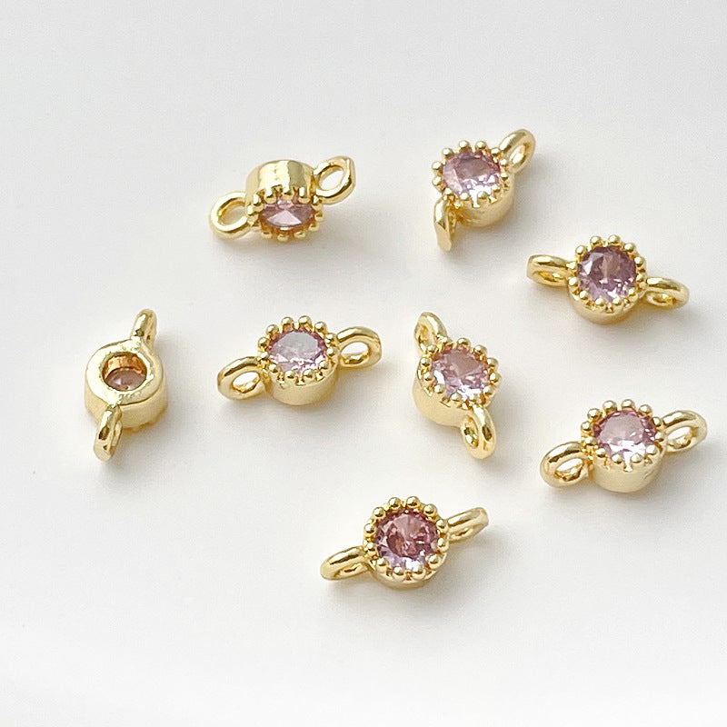 1 pc Gold Filled Color Retention Inlaid Colorful Zircon Pendant Double Round Zircon Stone Charm