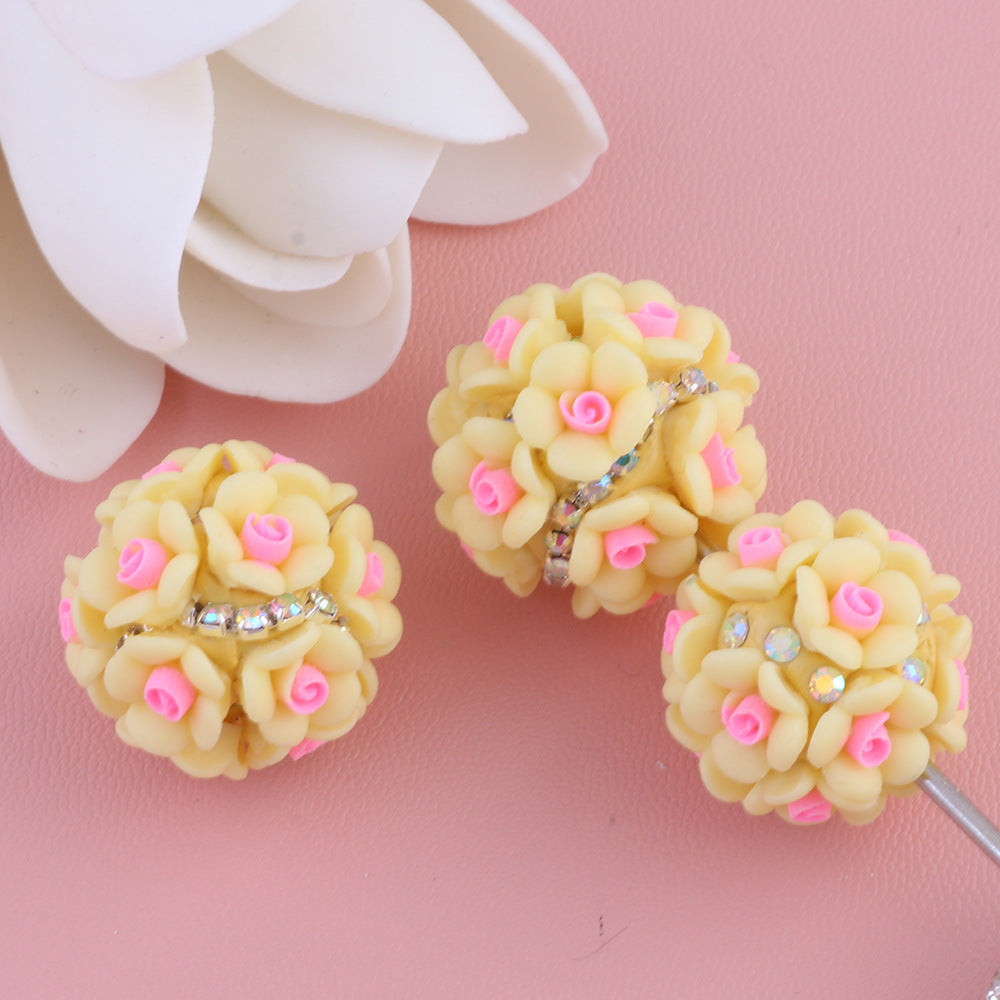 Camellia Flower Ball Clay with Diamond Chain beads
