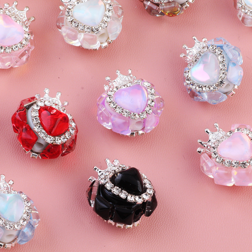 Nepalese Small Heart Crown Diamond Ball Pen Straight Hole Bead