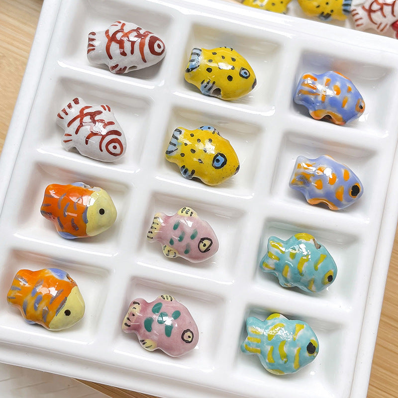 1 pc Pure Hand-painted Ceramic Deep Sea Little Fish Beads Loose Beads