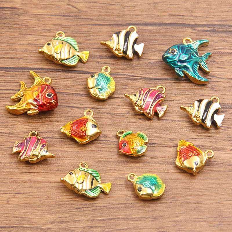 Stainless Steel Gold Vacuum Plating Oil Drop Charm Animal Pendant Small Fish Pendant