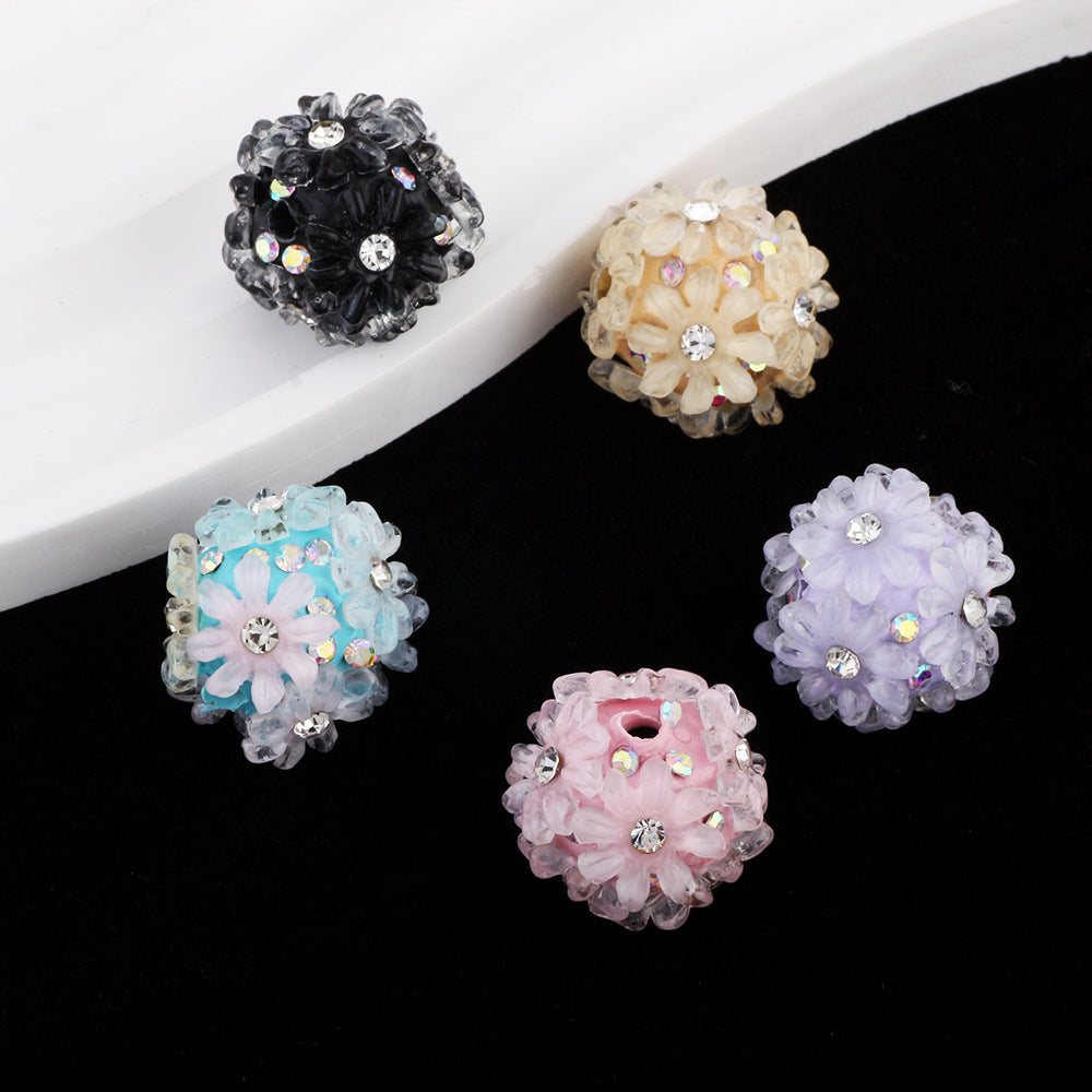 Flower Cluster Ball Flower Inlaid with Rhinestones Soft Clay Large Hole Straight Hole Beads