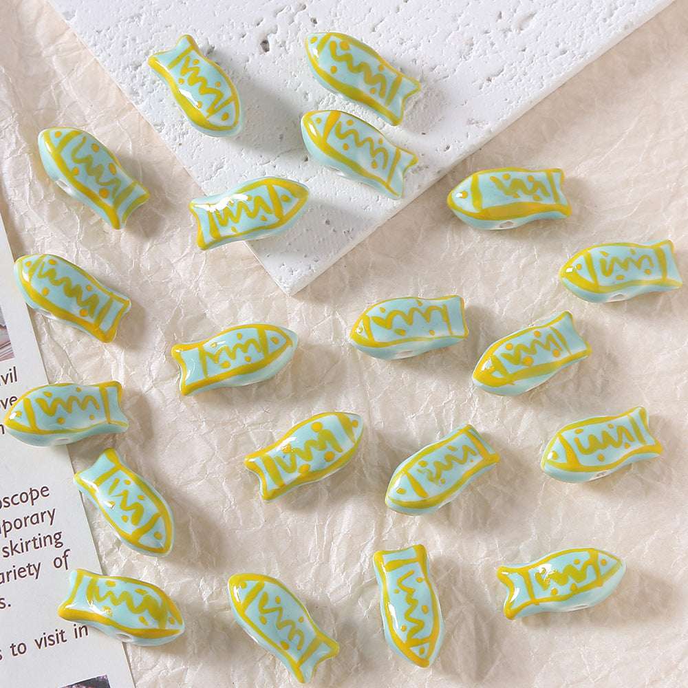 Cute Hand-Painted Small Fish Ceramic Beads DIY Ceramic Pendant