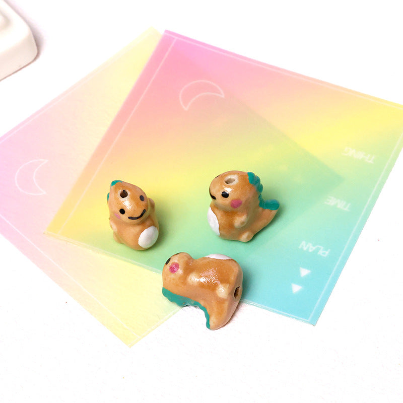 3D Cute Playful Color Block Blush Little Milk Dragon Multicolor Ceramic Bead Hand