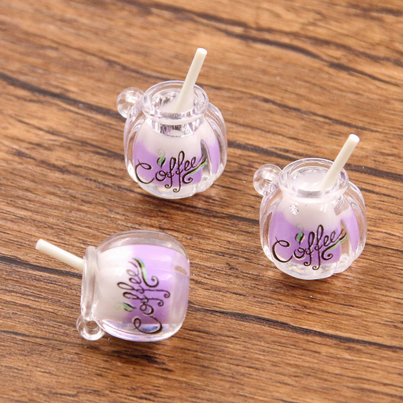 7色 16×22mm DIY樹脂チャームアクセサリー 光るツートンミルクコーヒーカップヘアアクセサリー