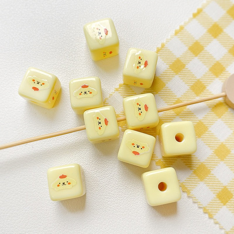Cream yellow checkered teddy bear Acrylic beadable beads