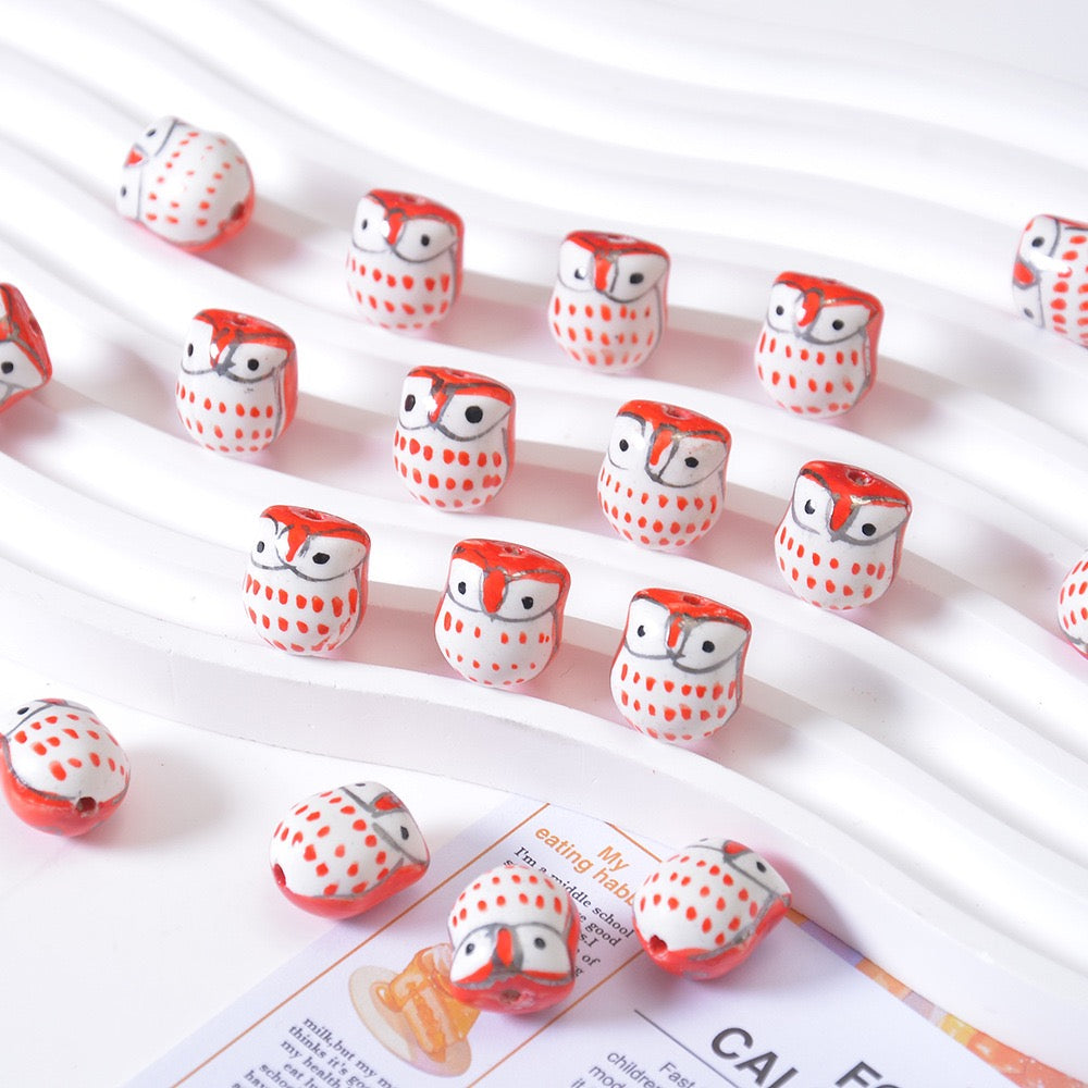 Ceramic hand-painted animal owl bearable beads