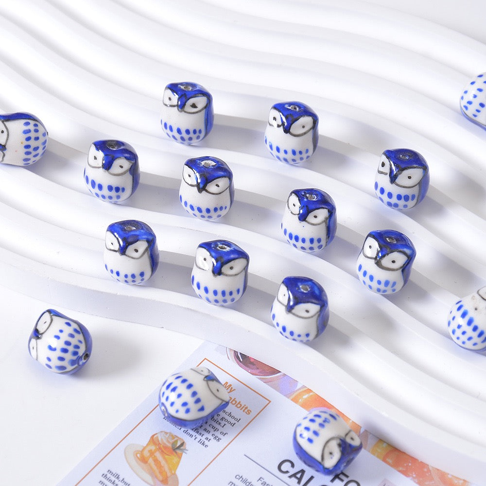 Ceramic hand-painted animal owl bearable beads