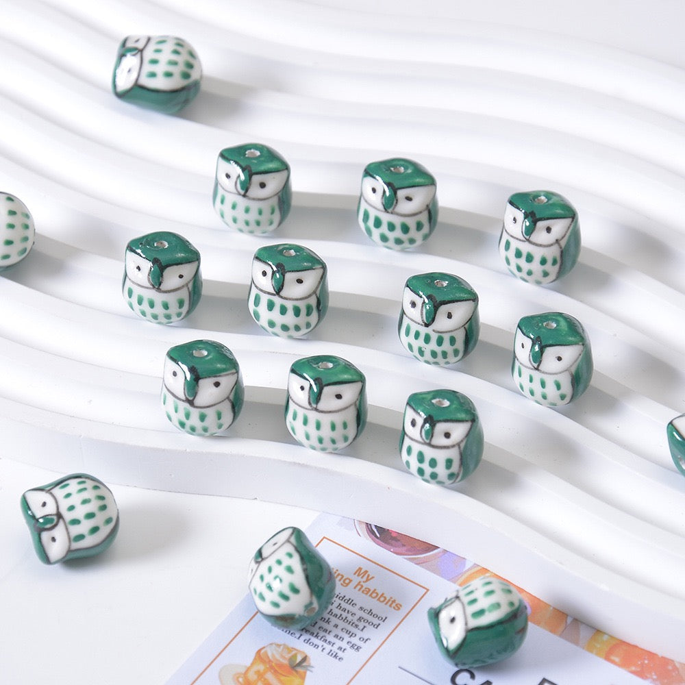 Ceramic hand-painted animal owl bearable beads
