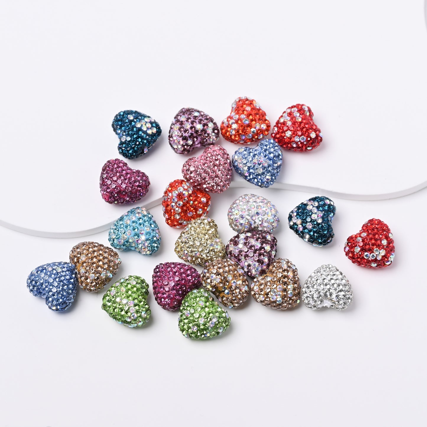 15mm Heart-Shaped Pottery Clay Studded with Diamonds Fancy Beads