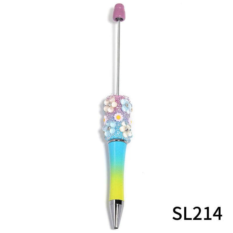 Flower gradient color beadable plastic ballpoint pen