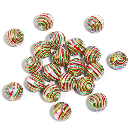 Acrylic Christmas Candy Stripe Spiral Printed Beads