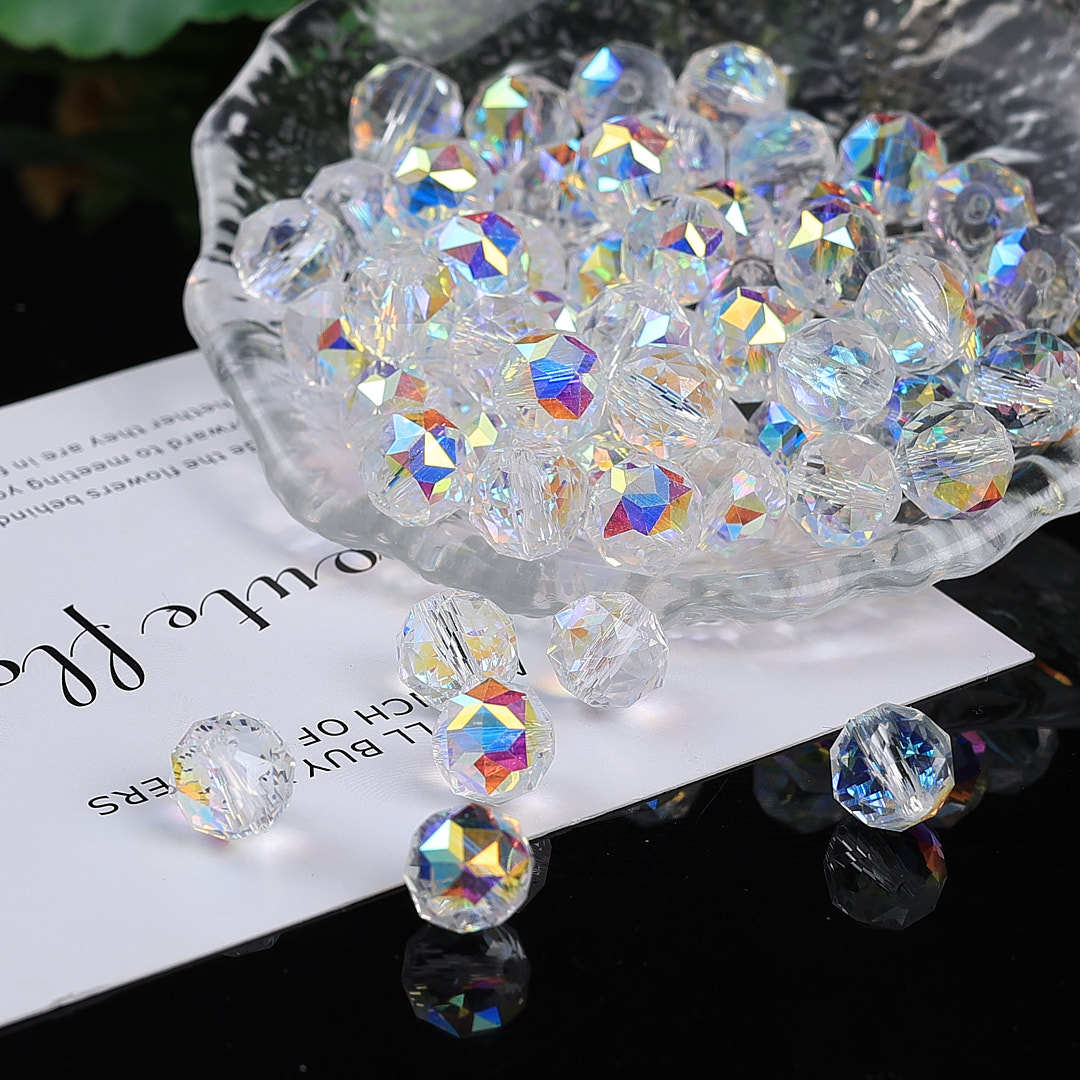 Colorful glittering faceted flower ball crystal glass beads