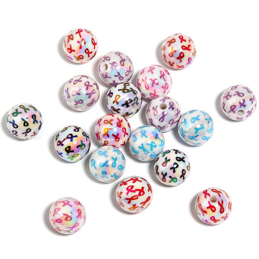Acrylic color ribbon printed straight hole round beads