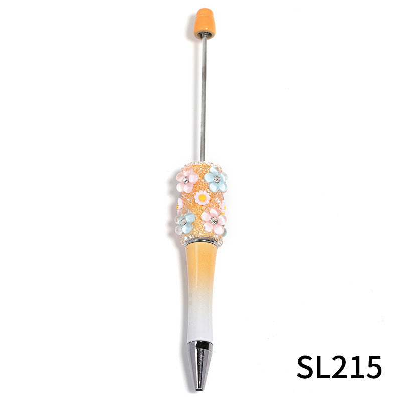 Flower gradient color beadable plastic ballpoint pen