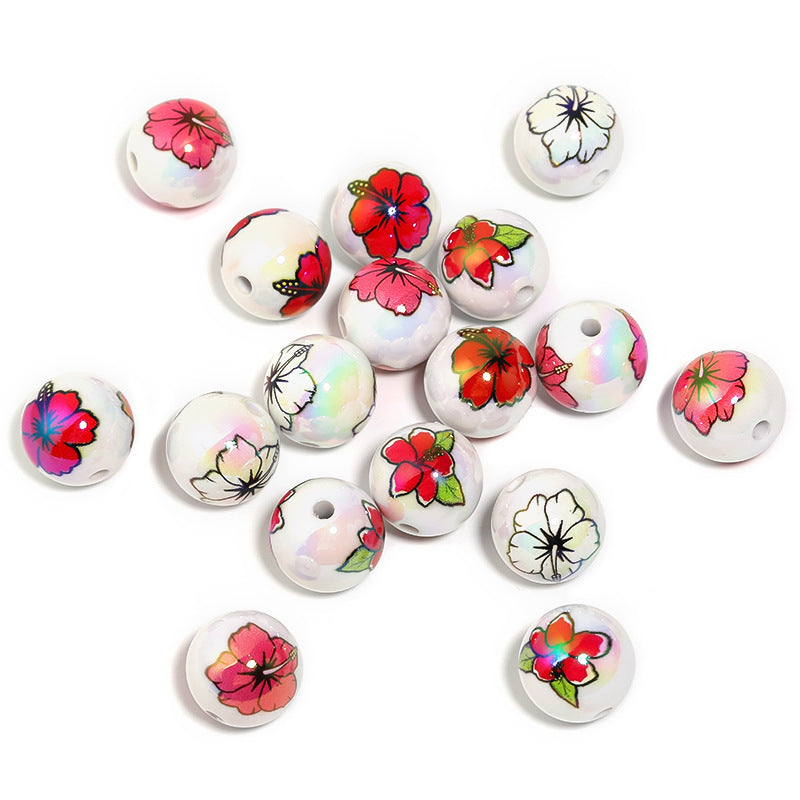 Acrylic Valentine's Day Rose Beads Medium Beads Flower Print Beads