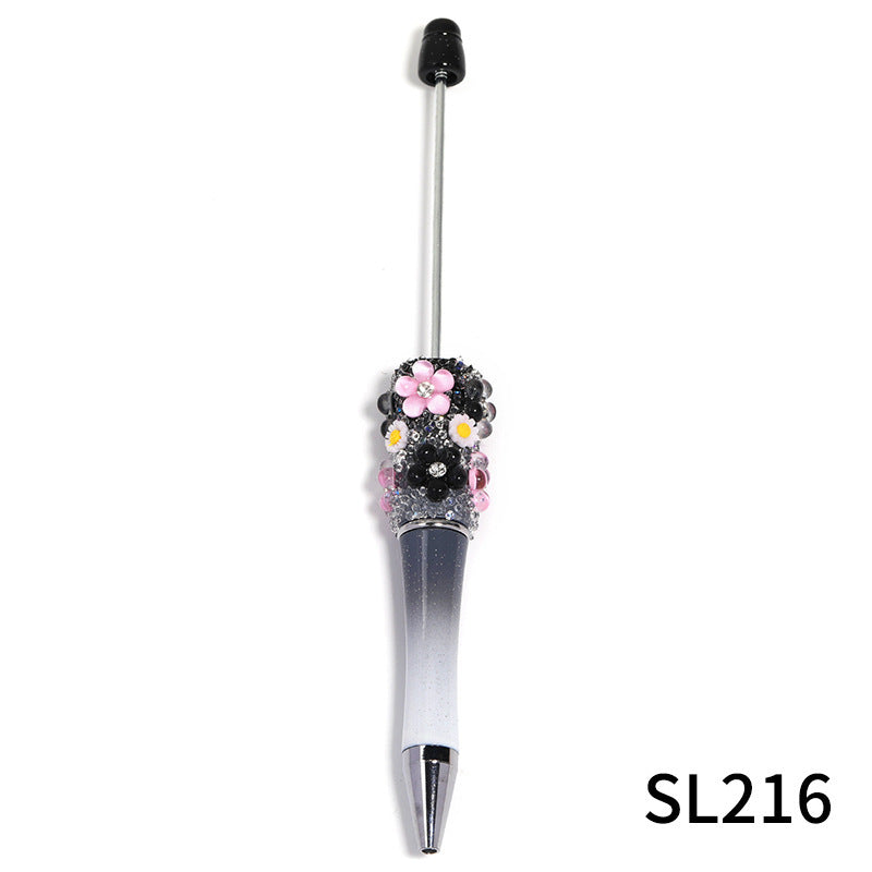 Flower gradient color beadable plastic ballpoint pen