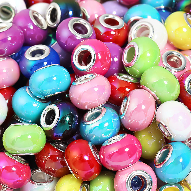Acrylic solid color large hole bead wheel beads