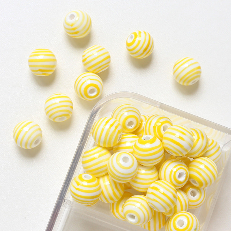 Striped contrasting straight hole round beads ceramic loose beads