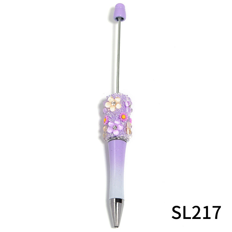 Flower gradient color beadable plastic ballpoint pen