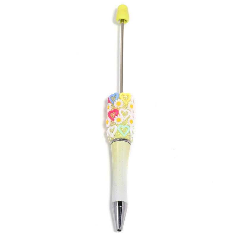Flower-shaped heart-shaped bead pen