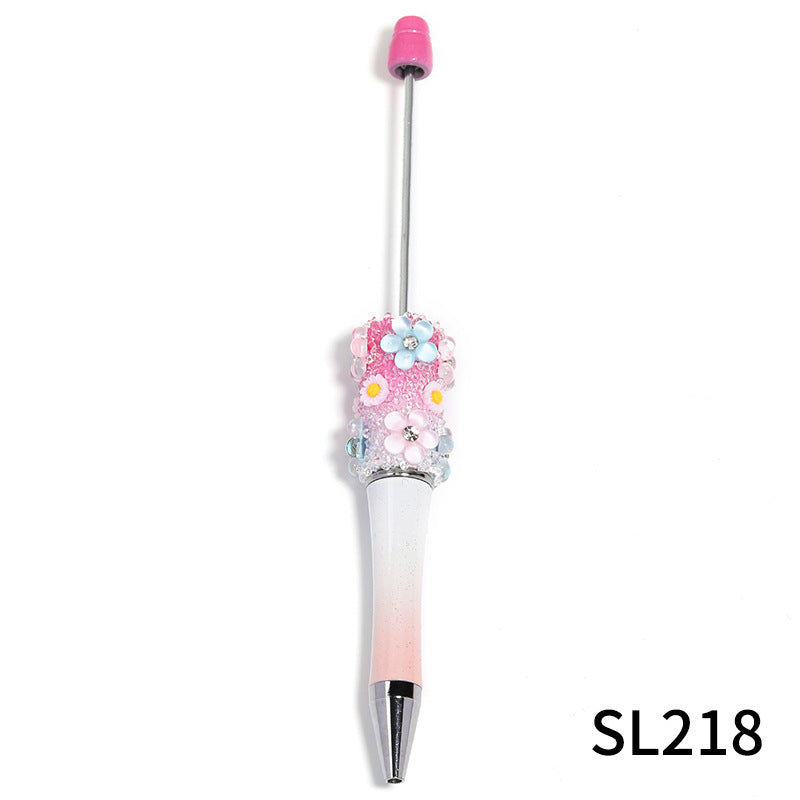 Flower gradient color beadable plastic ballpoint pen
