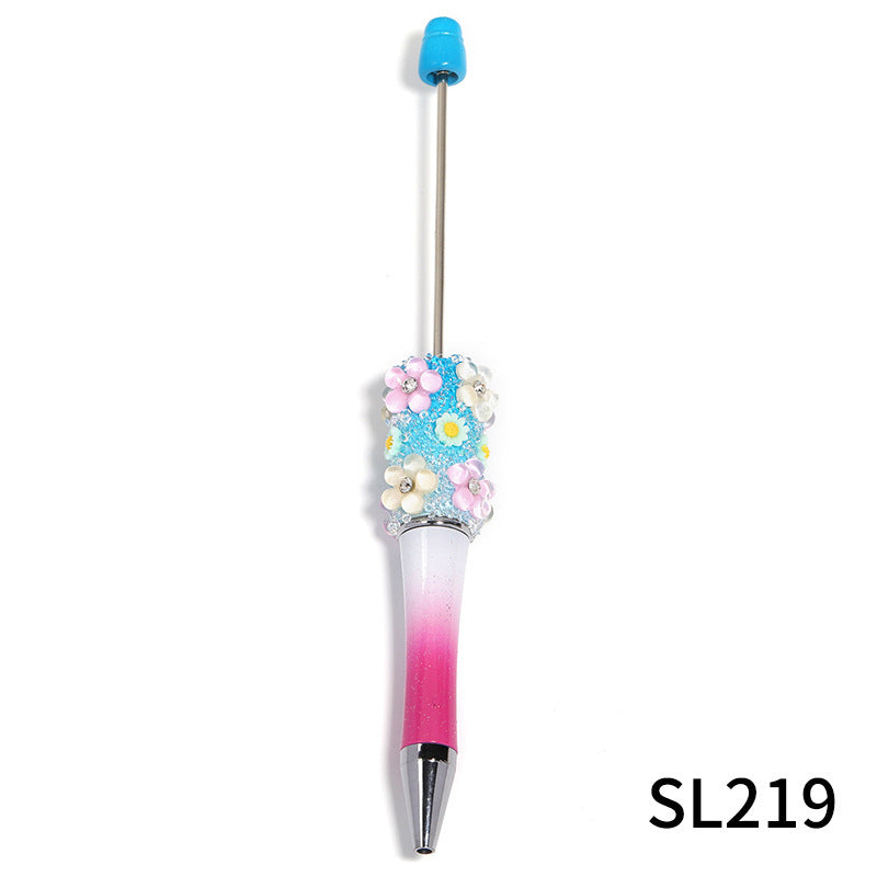 Flower gradient color beadable plastic ballpoint pen
