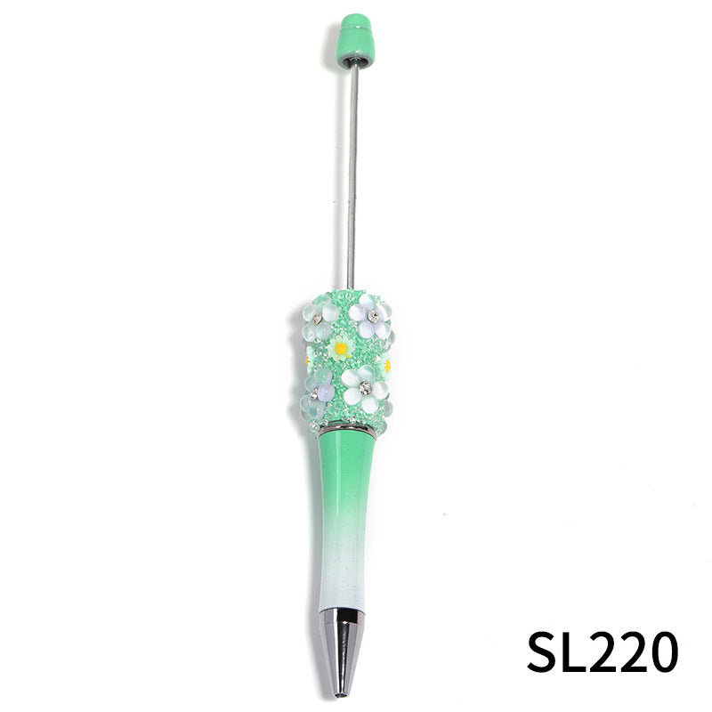 Flower gradient color beadable plastic ballpoint pen