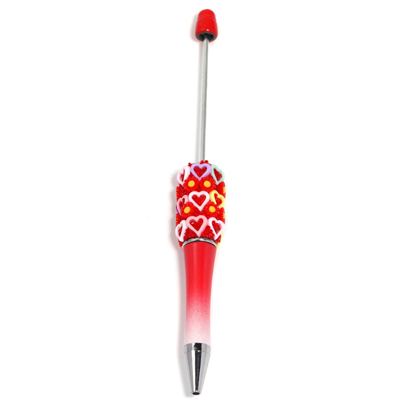 Flower-shaped heart-shaped bead pen