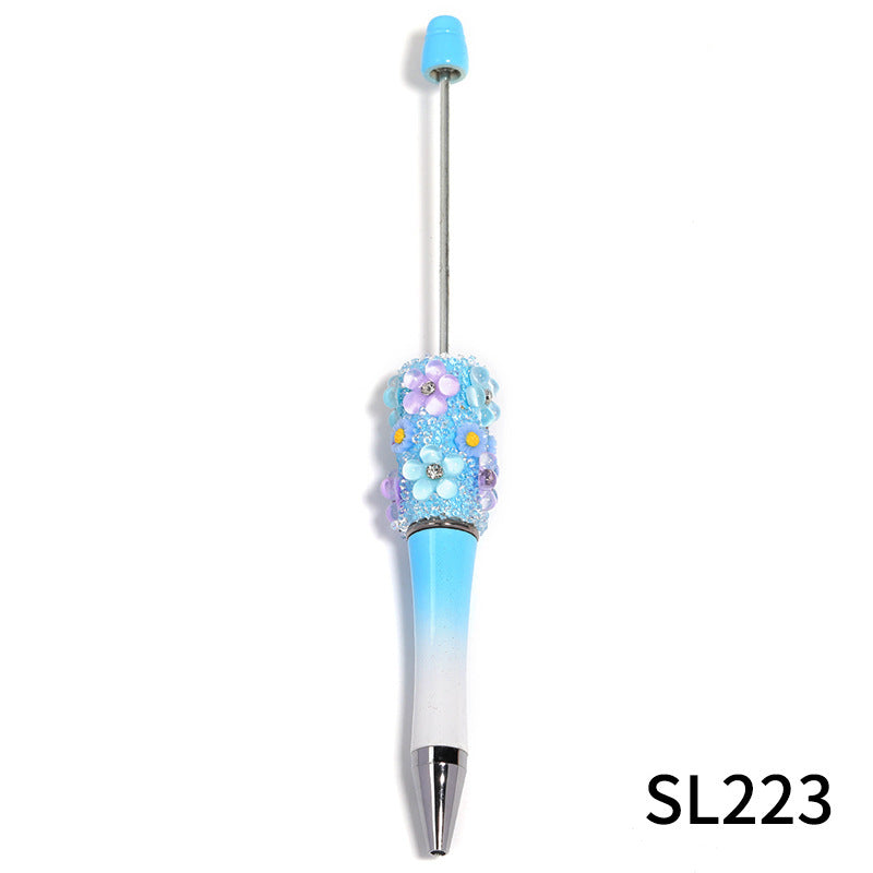Flower gradient color beadable plastic ballpoint pen