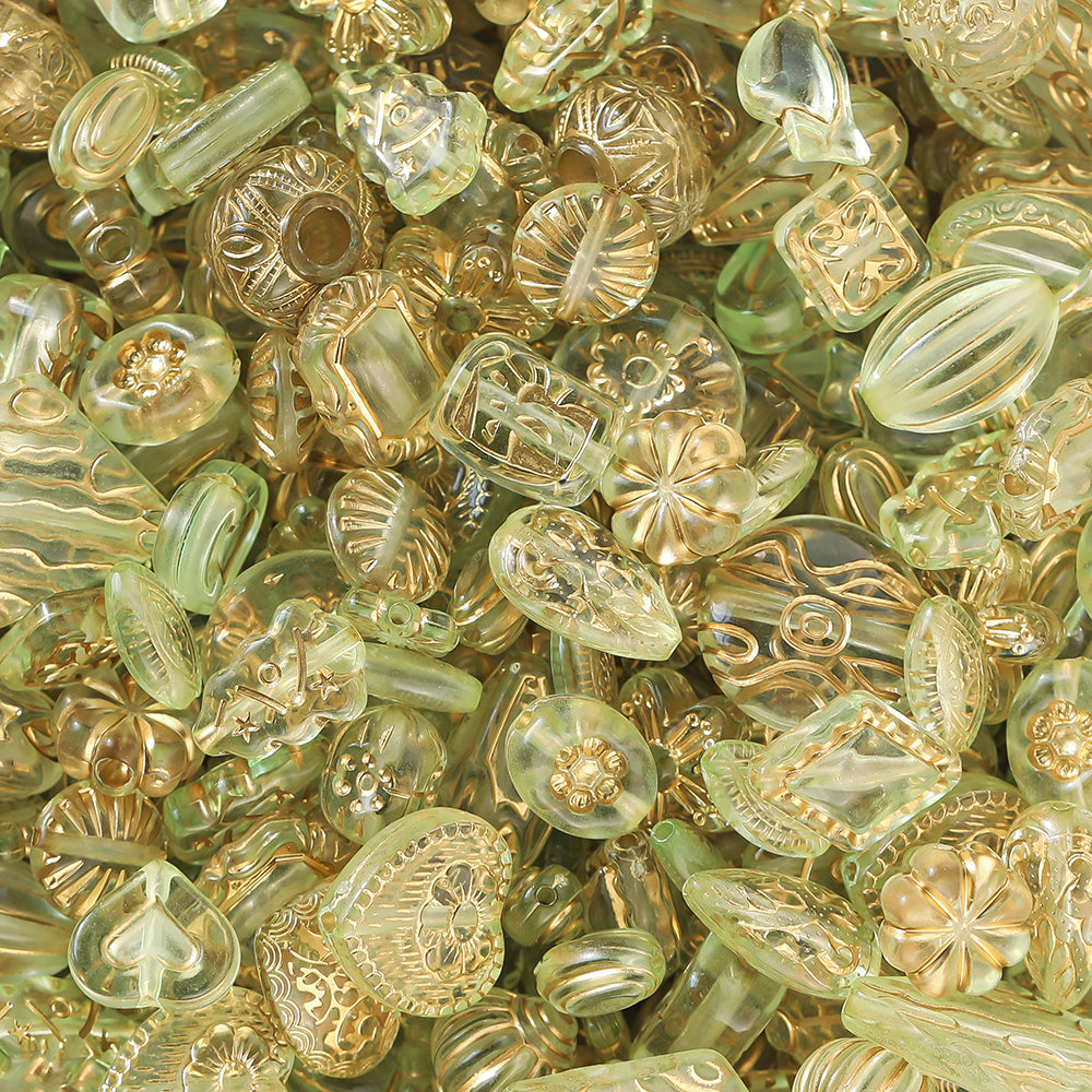 Acrylic mixed retro gold beads through hole beads-Transparent green